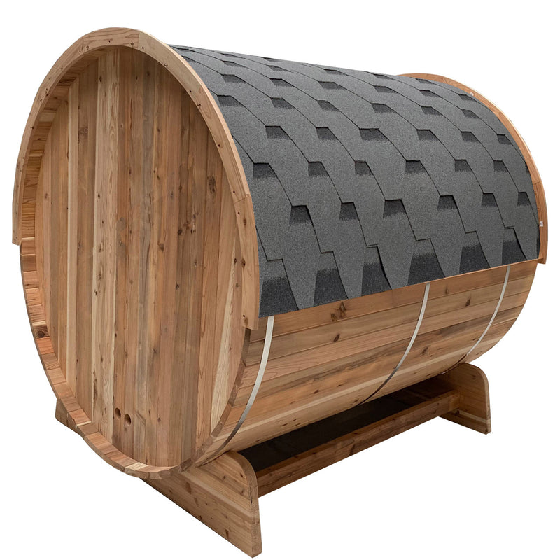 ALEKO 4-Person Outdoor Rustic Cedar Barrel Steam Sauna With 4.5KW Harvia KIP Heater And Tempered Glass Door (SAK39482)