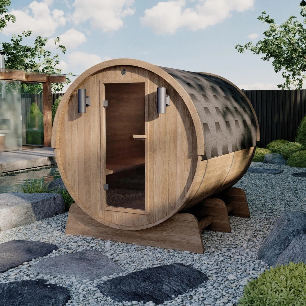 Aleko 8-Person Red Cedar Barrel Sauna With Panoramic Window & 8KW UL Certified KIP Harvia Heater [SB8CEDAR-AP] (SAK57194)