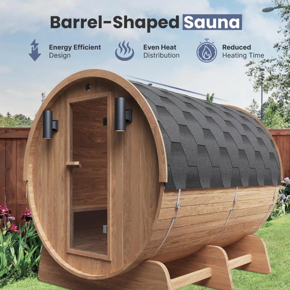 Aleko 8-Person Red Cedar Barrel Sauna With Panoramic Window & 8KW UL Certified KIP Harvia Heater [SB8CEDAR-AP] (SAK57194)