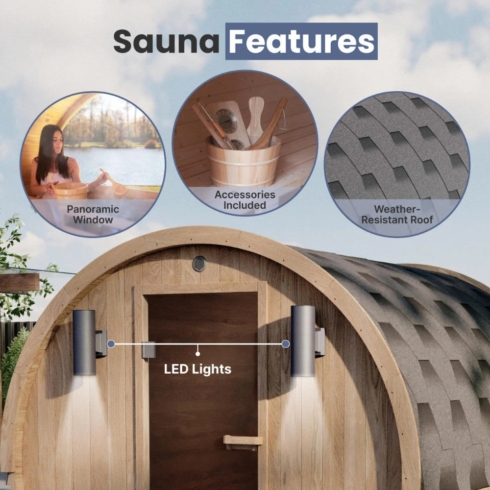 Aleko 8-Person Red Cedar Barrel Sauna With Panoramic Window & 8KW UL Certified KIP Harvia Heater [SB8CEDAR-AP] (SAK57194)