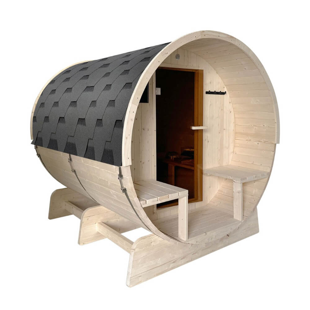 Aleko 8-Person Indoor Outdoor White Finland Pine Wet Dry Barrel Sauna With 8KW UL Certified KIP Harvia Heater [SB8PINECP-AP] (SAK64523)