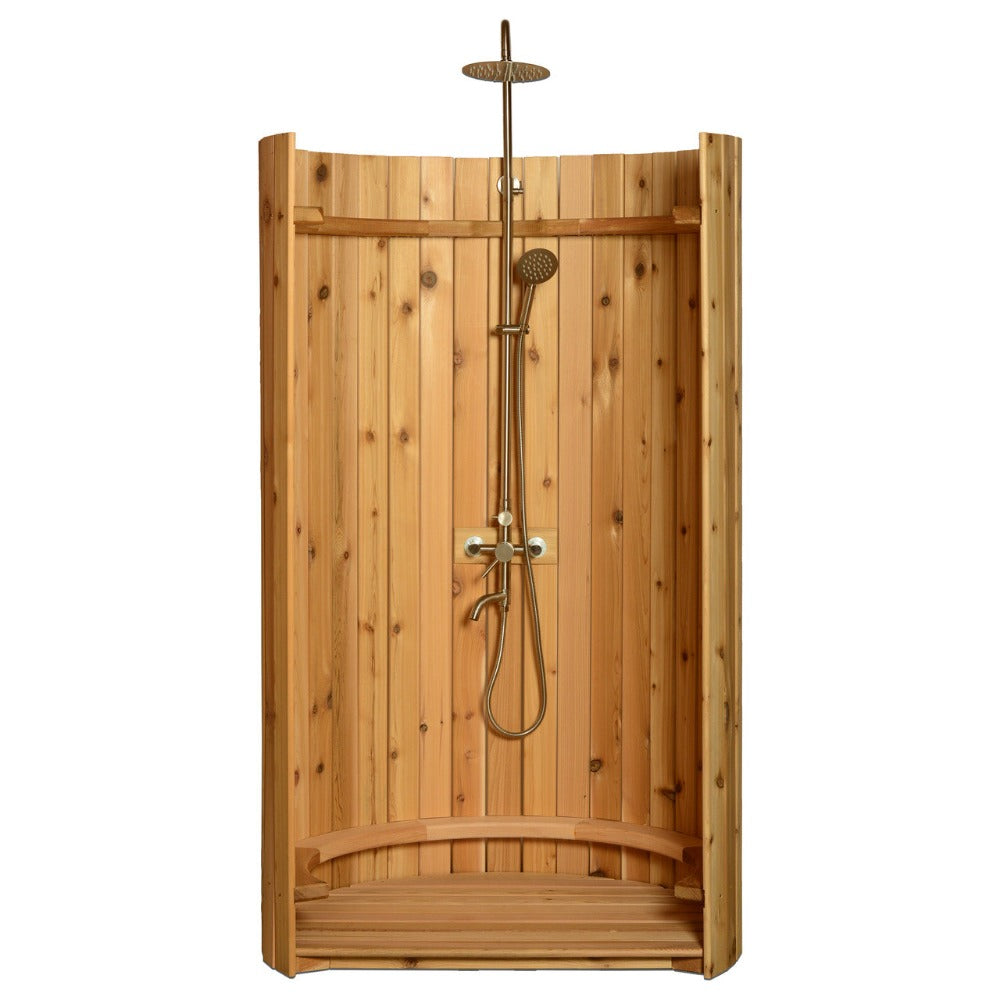 Aleko Ellipse Premium Outdoor Curved Western Red Cedar Rinse Shower, 67.2" [SHCEDRUSTIC-AP] (SAK96851)