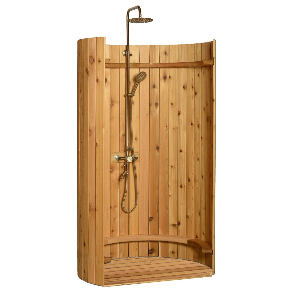 Aleko Ellipse Premium Outdoor Curved Western Red Cedar Rinse Shower, 67.2" [SHCEDRUSTIC-AP] (SAK96851)