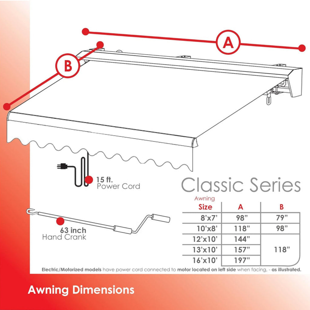 Advaning Classic Series Fully-Assembled Retractable Sun Shade Canopy Awning (SAK92851) - Saksby Wholesale - Dimensions