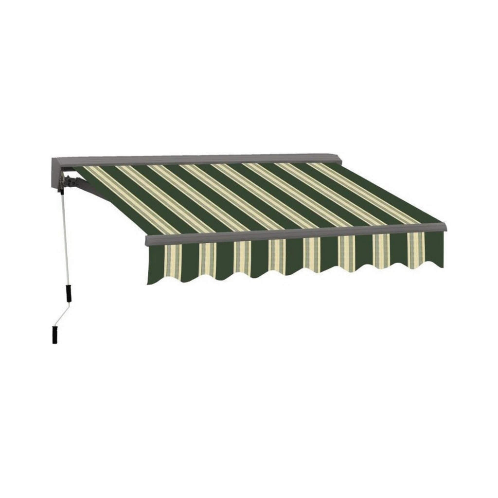Advaning Classic Series Fully-Assembled Retractable Sun Shade Canopy Awning (SAK92851) - Saksby Wholesale - Forest Green With Beige Stripes Front Right View