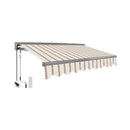 Advaning Classic Series Fully-Assembled Retractable Sun Shade Canopy Awning (SAK92851) - Saksby Wholesale - Natural Beige With Brick Red Stripes Front Right View 