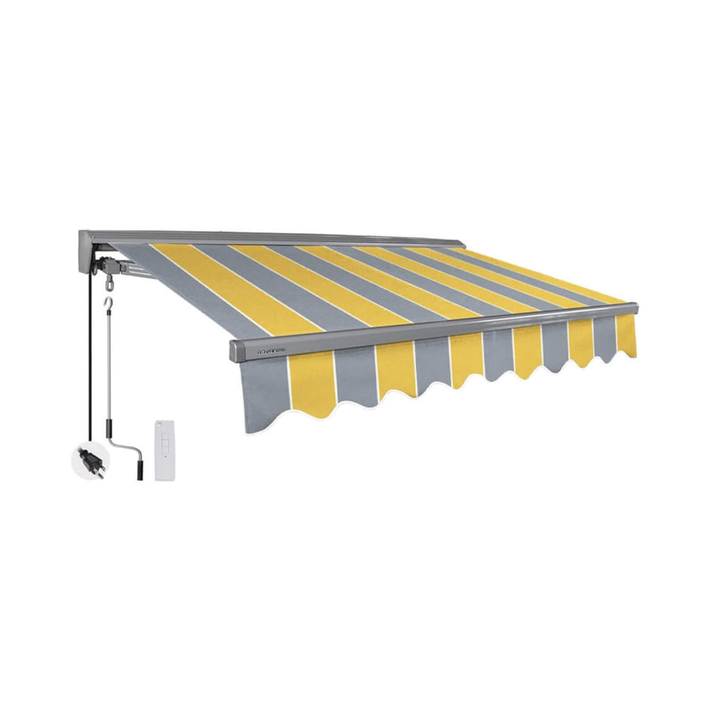 Advaning Classic Series Fully-Assembled Retractable Sun Shade Canopy Awning (SAK92851) - Saksby Wholesale - Sunny Yellow With Gray Stripes Front Right View 