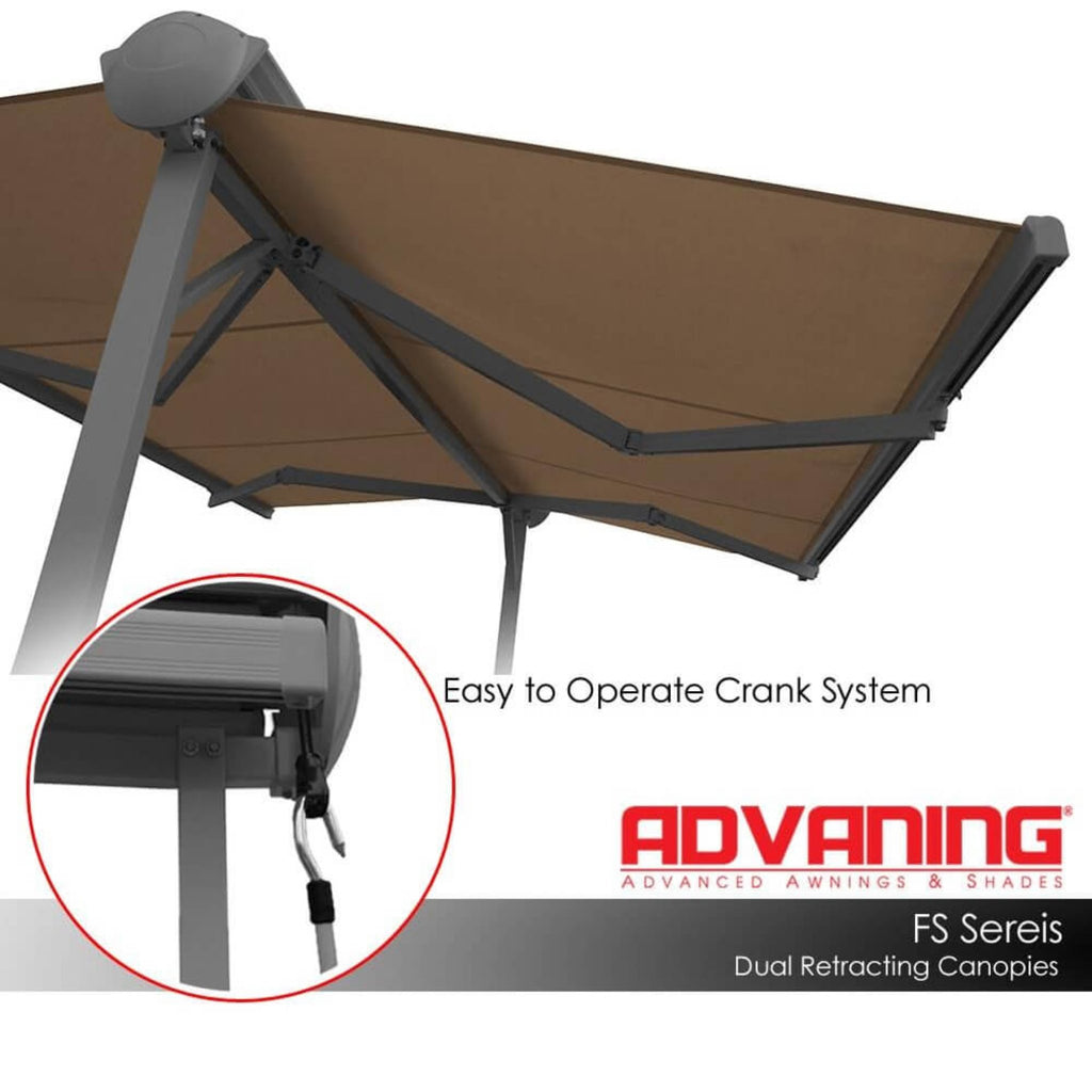 Advaning FS Series Freestanding Dual-Deploying Manual Retractable Awning [FS1110/1410] (SAK62975) - Saksby Wholesale - Crank System View 