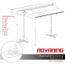 Advaning FS Series Freestanding Dual-Deploying Manual Retractable Awning [FS1110/1410] (SAK62975) - Saksby Wholesale - Canvas Umber Dimensions