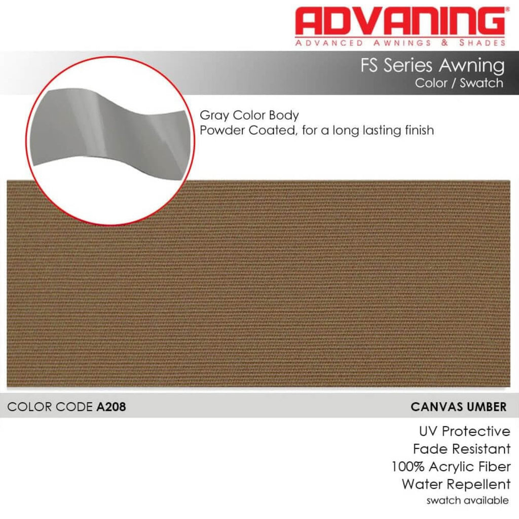 Advaning FS Series Freestanding Dual-Deploying Manual Retractable Awning [FS1110/1410] (SAK62975) - Saksby Wholesale -Canvas Umber Fabric Details