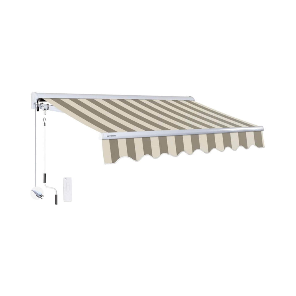 Advaning Luxury Series Fully-Assembled Retractable Sun Shade Canopy Awning (SAK31549) - Saksby Wholesale - Driftwood And Alabaster Stripes With Remote