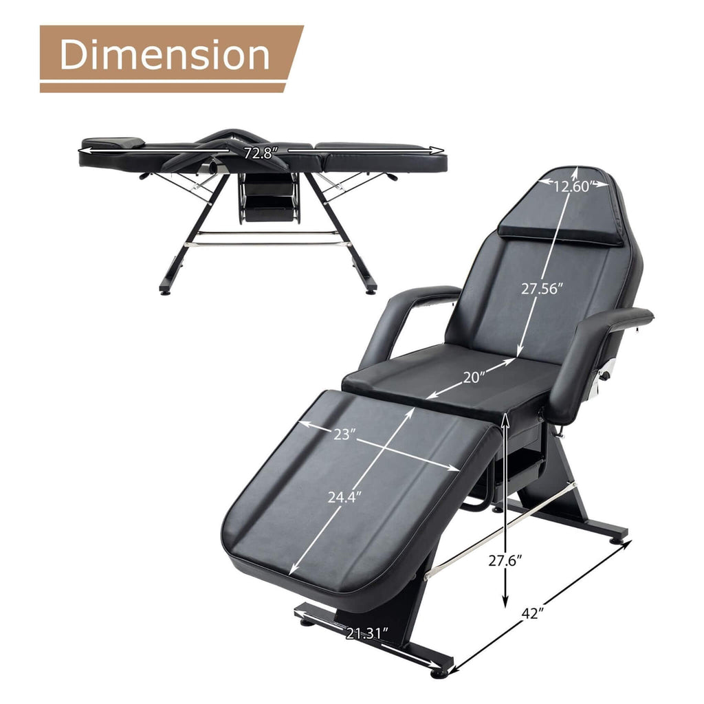 Multi-Purpose 3-Section Adjustable Massage Tattoo Chair With Stool (SAK35617) - Saksby Wholesale - Dimension View