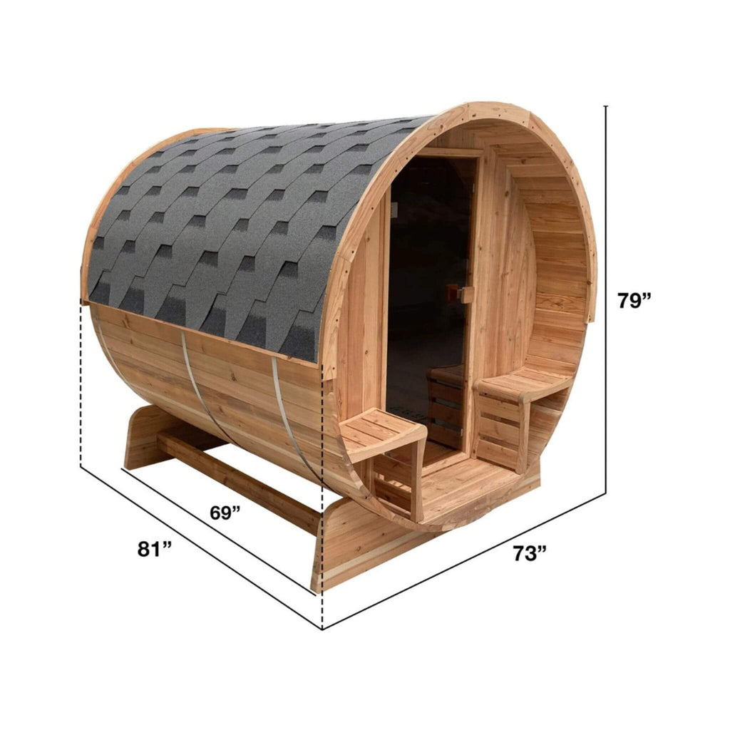 Aleko 4-Person Outdoor Rustic Cedar Barrel Steam Sauna With 4.5KW Harvia KIP Heater And Tempered Glass Door [SB4CED-AP] (SAK39482) - Saksby Wholesale - Sauna Barrel Dimensions