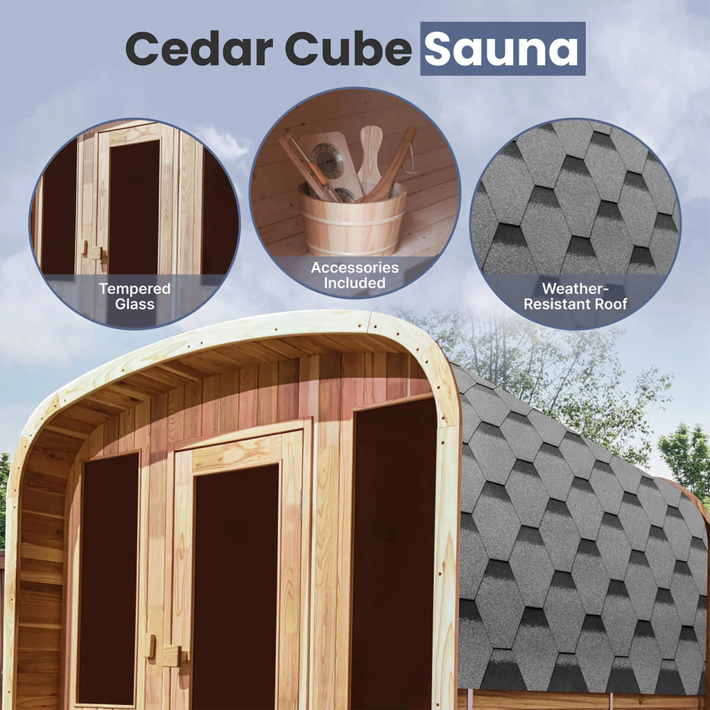 Aleko 4-Person Outdoor Rustic Cedar Square Sauna with 4.5kW UL Certified Electric Heater SAK38792 Saksby - Product Features 