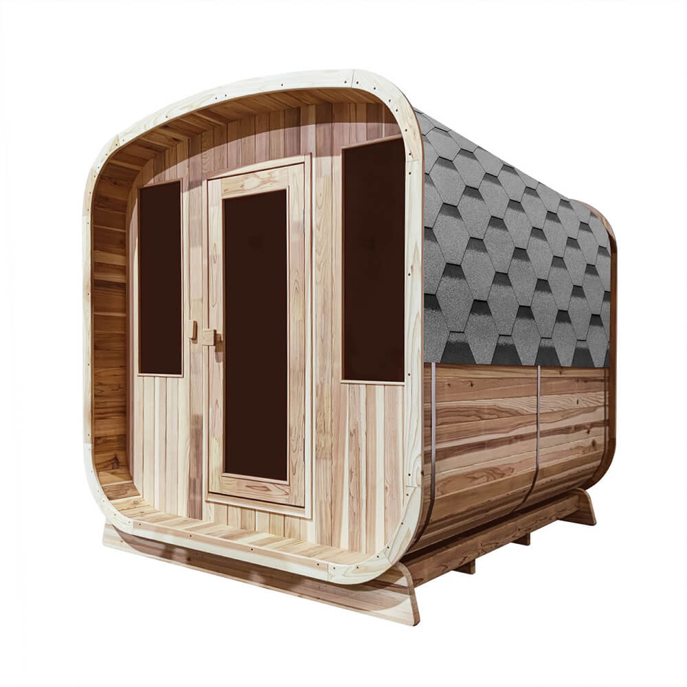 Aleko 4-Person Outdoor Rustic Cedar Square Sauna With 4.5KW UL Certified Electric Heater [SRCE4HULL-AP] (SAK38792)