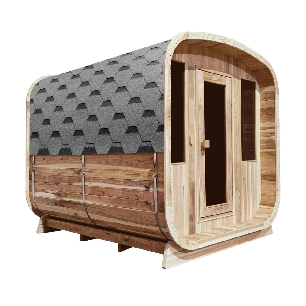 Aleko 4-Person Outdoor Rustic Cedar Square Sauna With 4.5KW UL Certified Electric Heater [SRCE4HULL-AP] (SAK38792)