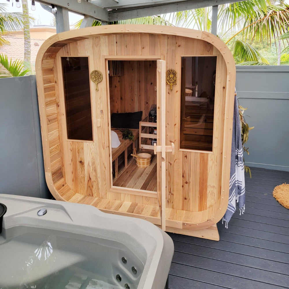 Aleko 4-Person Outdoor Rustic Cedar Square Sauna With 4.5KW UL Certified Electric Heater [SRCE4HULL-AP] (SAK38792)