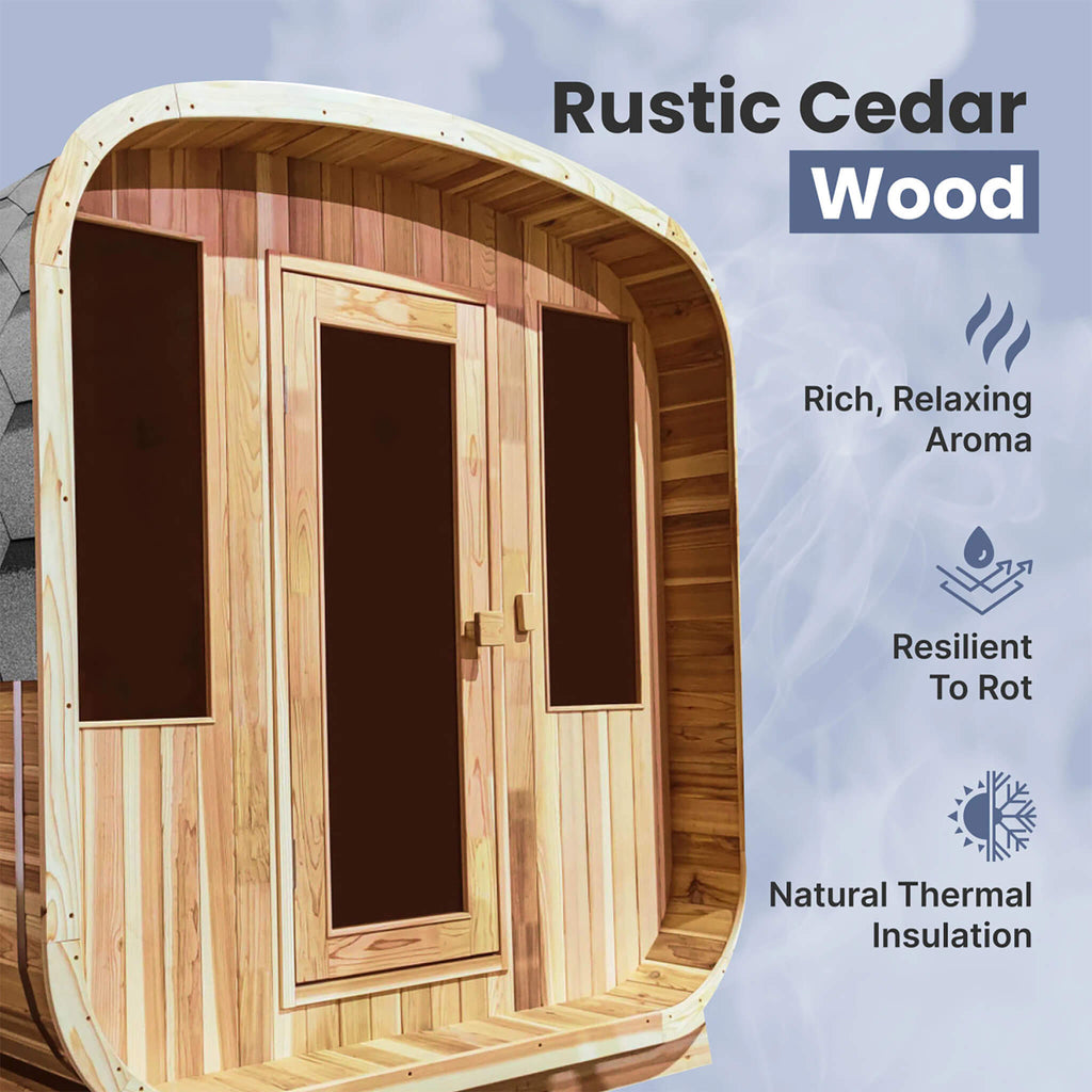 Aleko 4-Person Outdoor Rustic Cedar Square Sauna – SAK38792 | Durable Weather-Resistant Roof Design