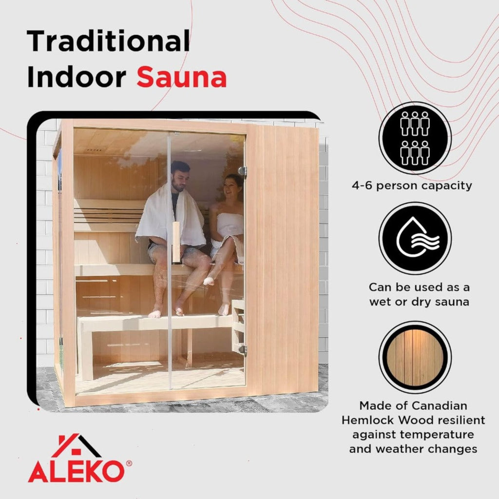 Aleko 6-Person Premium Canadian Hemlock Indoor Wet Dry Sauna With LED Lights (SAK83174)