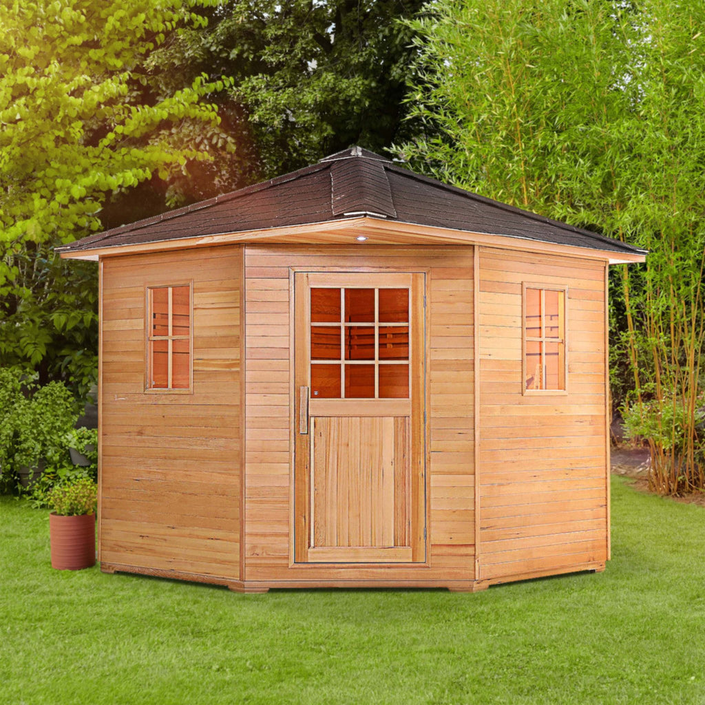 Aleko 8-Person Canadian Hemlock Wet Dry Outdoor Sauna With Asphalt Roof (SAK38275)