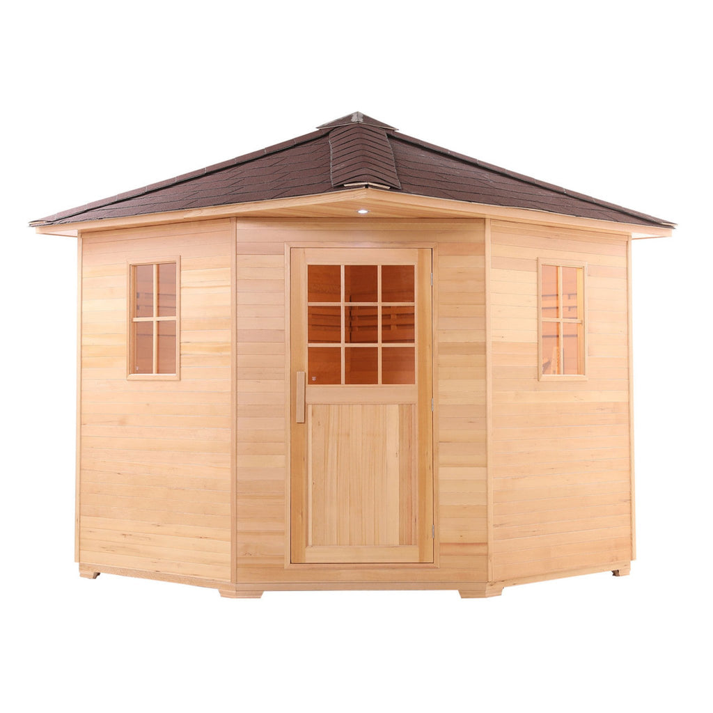 Aleko 8-Person Canadian Hemlock Wet Dry Outdoor Sauna With Asphalt Roof (SAK38275)
