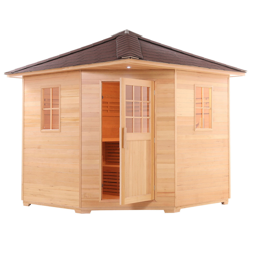 Aleko 8-Person Canadian Hemlock Wet Dry Outdoor Sauna With Asphalt Roof (SAK38275)