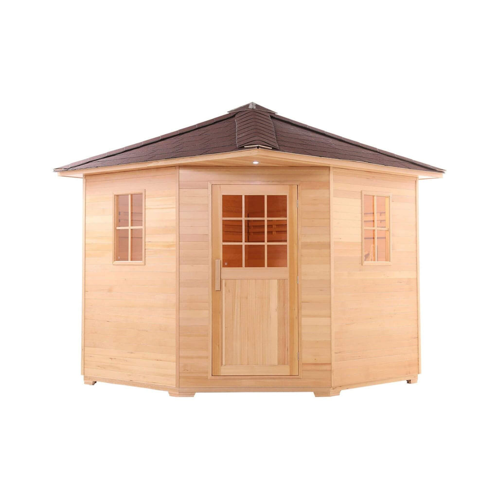 Aleko 8-Person Canadian Hemlock Wet Dry Outdoor Sauna With Asphalt Roof (SAK38275) - Saksby Wholesale - Full View