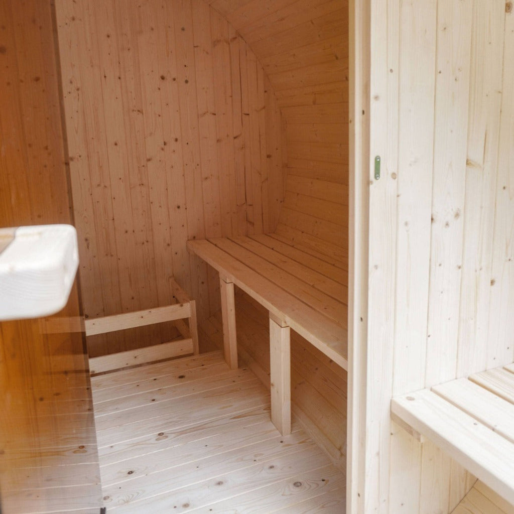 Aleko 8-Person Indoor Outdoor White Finland Pine Wet Dry Barrel Sauna With 8KW UL Certified KIP Harvia Heater [SB8PINECP-AP] (SAK64523) - Saksby Wholesale - Seat Part View