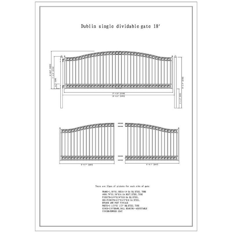 [12-18FT] ALEKO DUBLIN Style Heavy Duty Galvanized Steel Single Swing Driveway Gate (SAK35978)