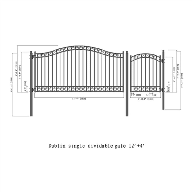 ALEKO Dublin Style Steel Single Swing Driveway Gate With Pedestrian Gate (SAK15987)-SAKSBY
