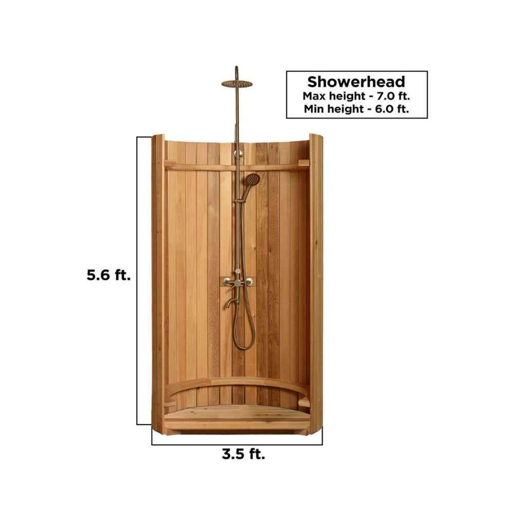 Aleko Ellipse Premium Outdoor Curved Western Red Cedar Rinse Shower, 67.2" [SHCEDRUSTIC-AP] (SAK96851) - Saksby Wholesale - Dimensions