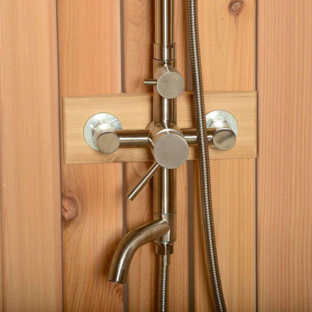 Aleko Ellipse Premium Outdoor Curved Western Red Cedar Rinse Shower, 67.2" [SHCEDRUSTIC-AP] (SAK96851) - Saksby Wholesale - Shower Line