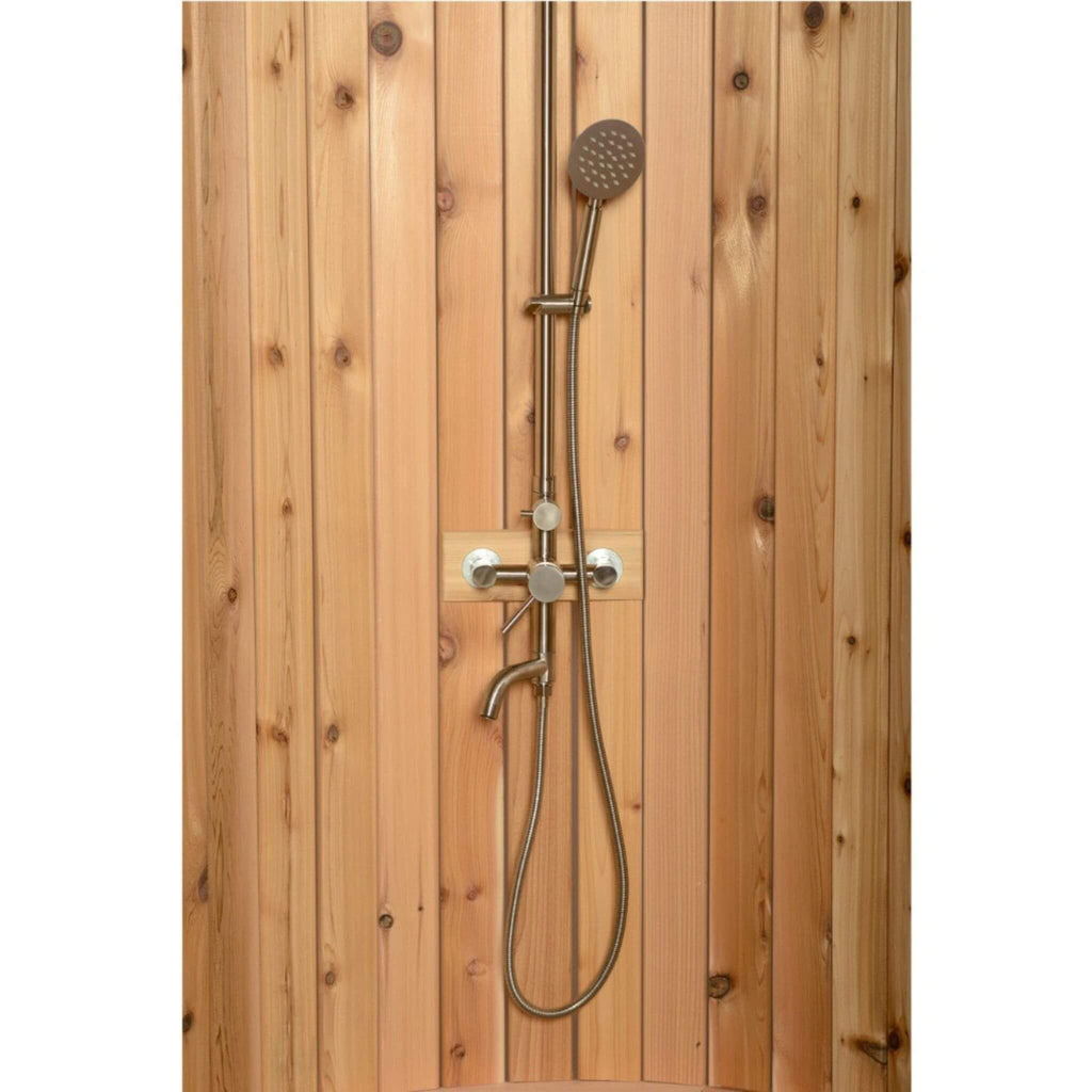Aleko Ellipse Premium Outdoor Curved Western Red Cedar Rinse Shower, 67.2" [SHCEDRUSTIC-AP] (SAK96851) - Saksby Wholesale - Design Style