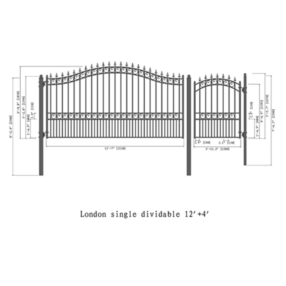 ALEKO London Style Steel Single Swing Driveway Gate With Pedestrian Gate (SAK67281)-SAKSBY