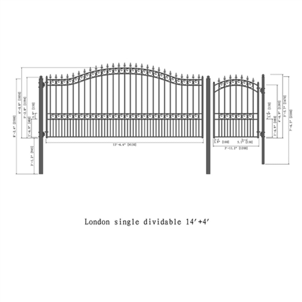 ALEKO London Style Steel Single Swing Driveway Gate With Pedestrian Gate (SAK67281)-SAKSBY