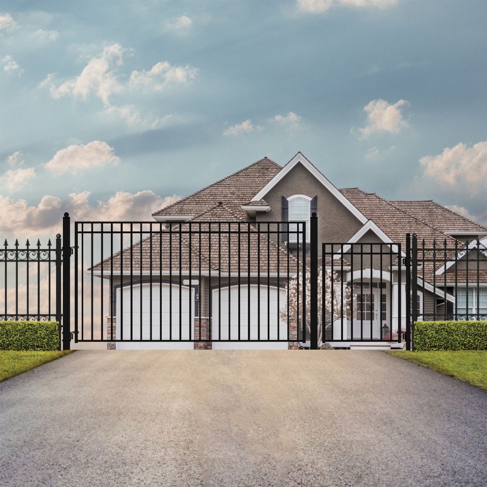 ALEKO Madrid Style Steel Single Swing Driveway Gate With Pedestrian Gate (SAK25349)- SAKSBY
