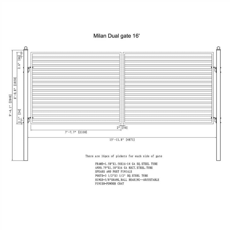 ALEKO MILAN Style Steel Dual Swing Driveway Gate (SAK45982)-SAKSBY