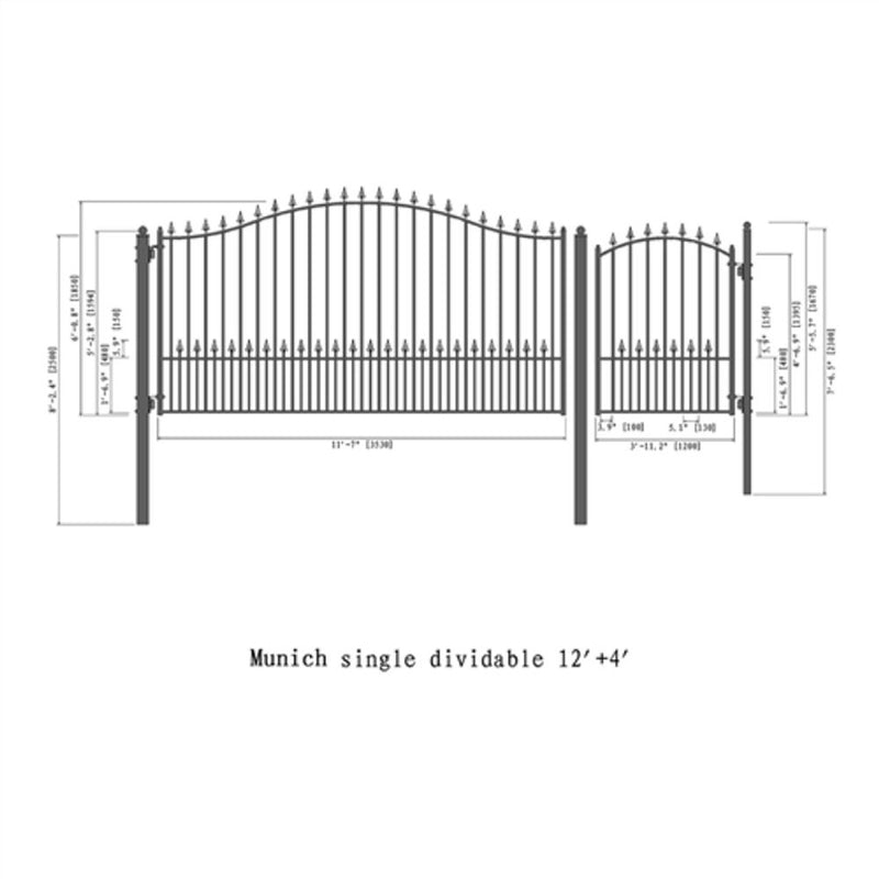 ALEKO Munich Style Steel Single Swing Driveway Gate With Pedestrian Gate (SAK38426)-SAKSBY
