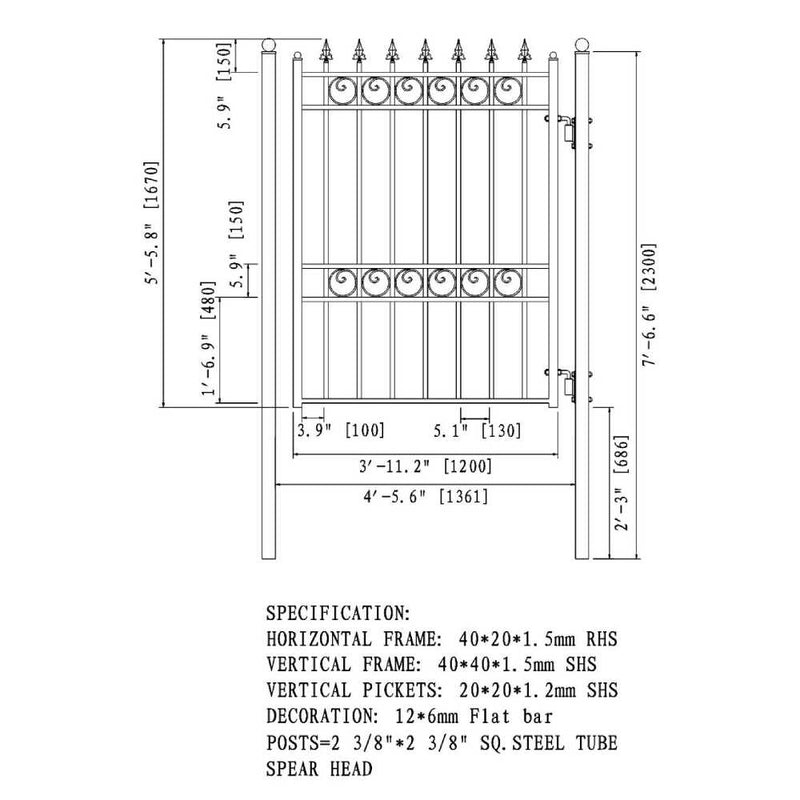 ALEKO OSLO Style Steel Pedestrian Gate, 5FT (SAK45920)-SAKSBY