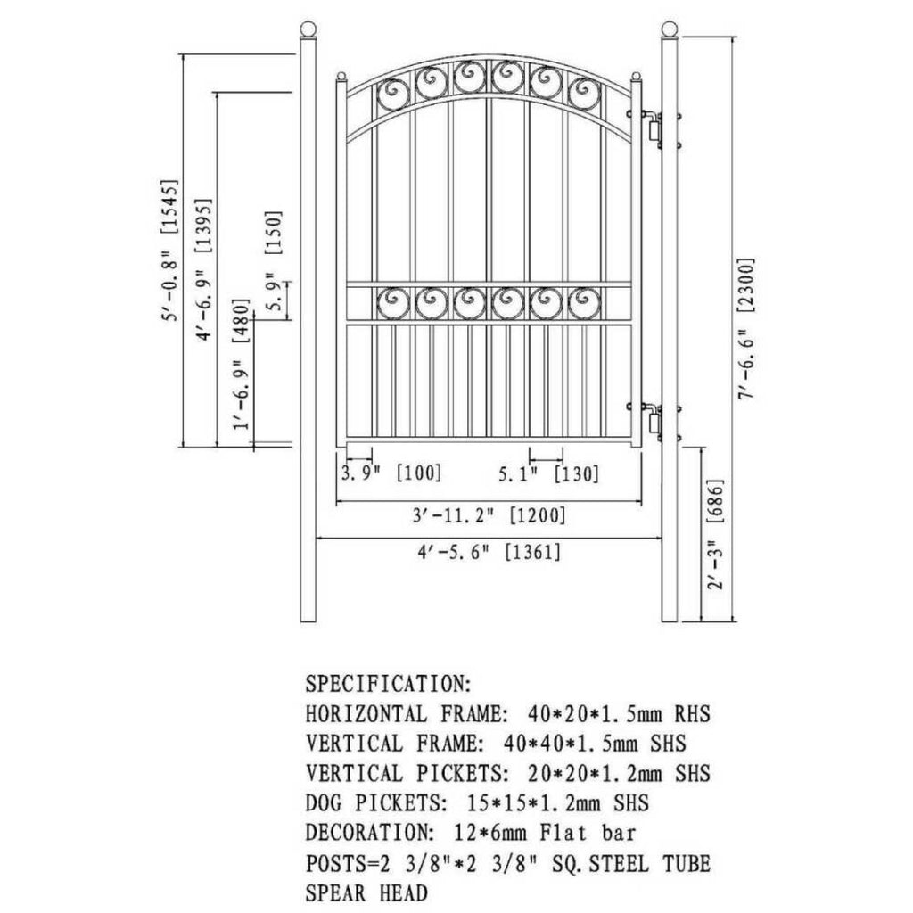 ALEKO PARIS Style Steel Pedestrian Gate, 5FT (SAK14563)-SAKSBY