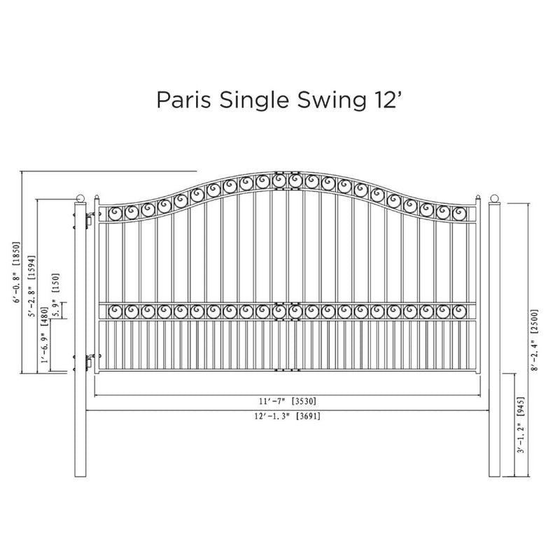 ALEKO Paris Style Steel Single Swing Driveway Gate (SAK78643)-SAK