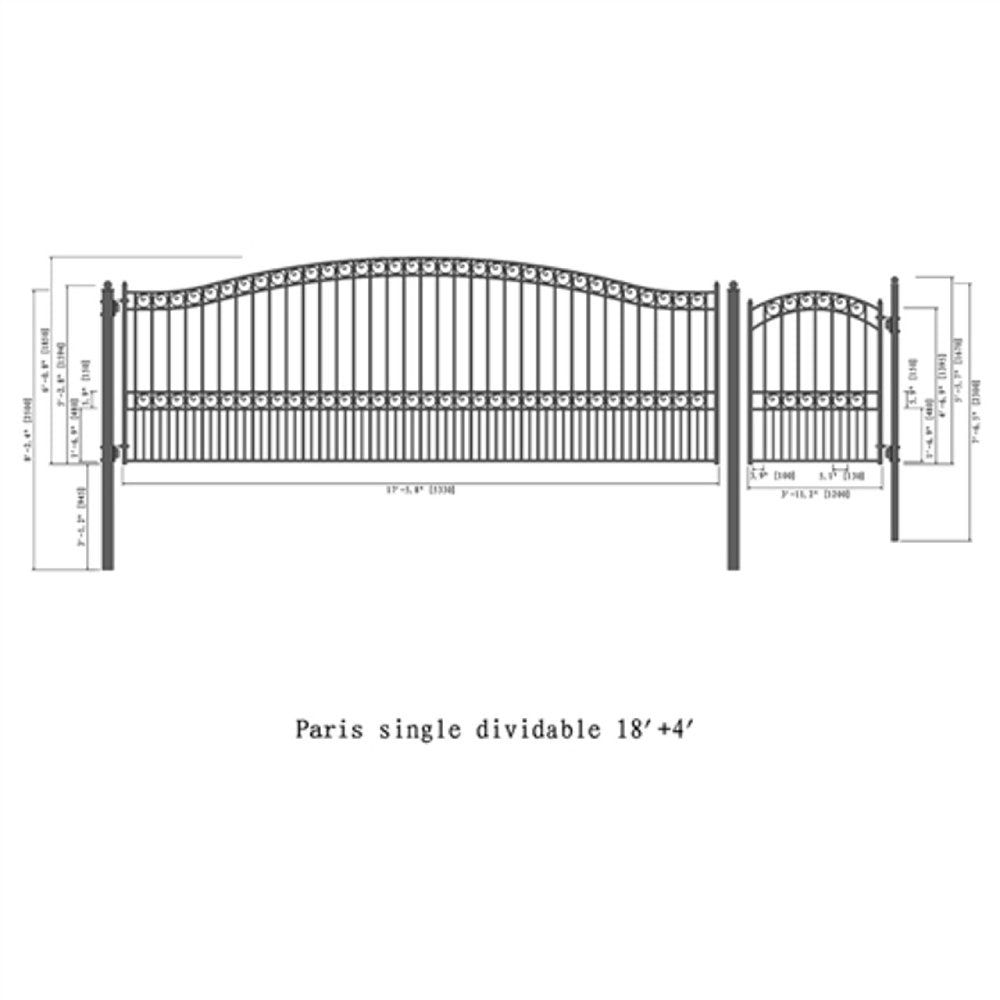 ALEKO Paris Style Steel Single Swing Driveway Gate With Pedestrian Gate (SAK54729)-SAKSBY