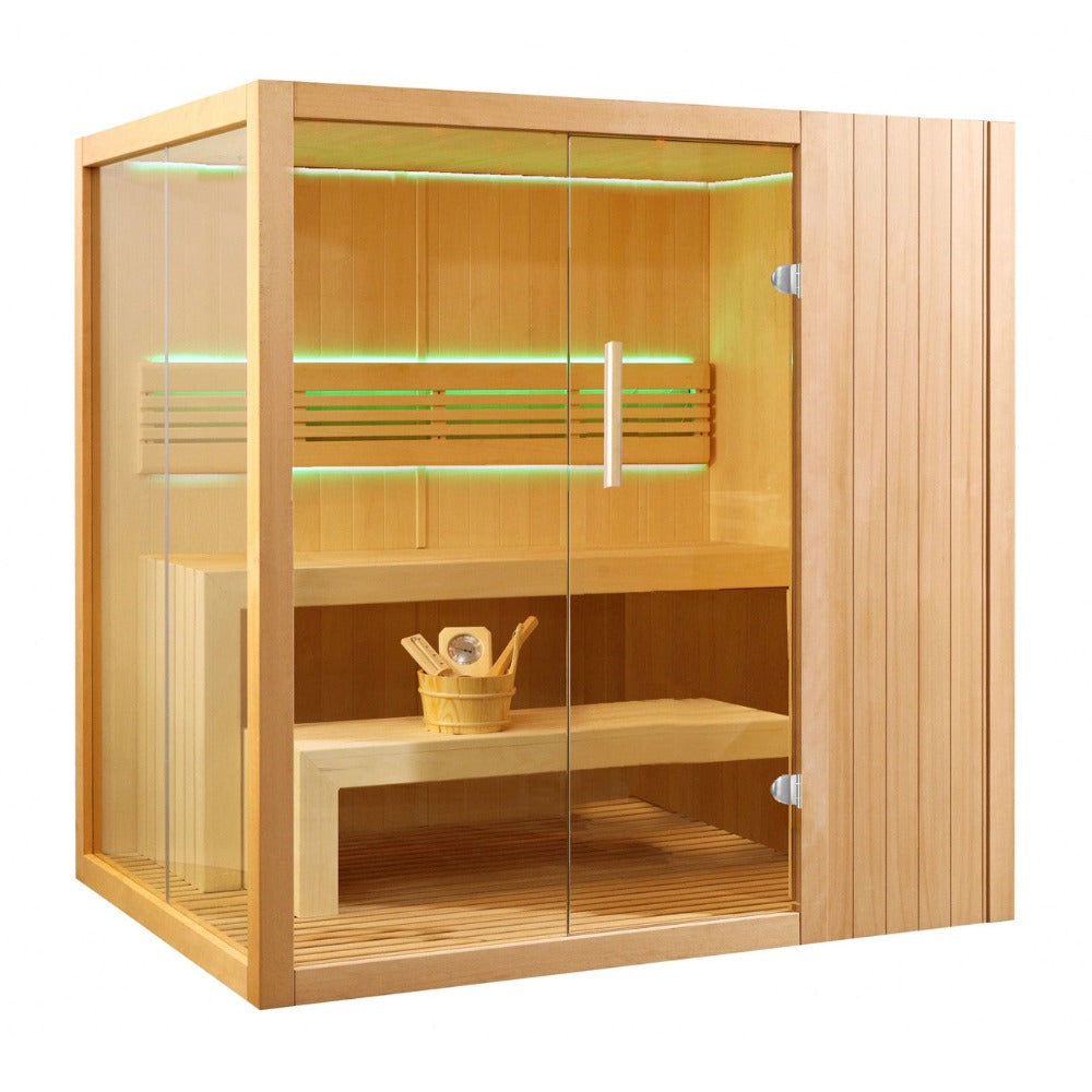 Aleko 6-Person Premium Canadian Hemlock Indoor Wet Dry Sauna With LED Lights (SAK83174)