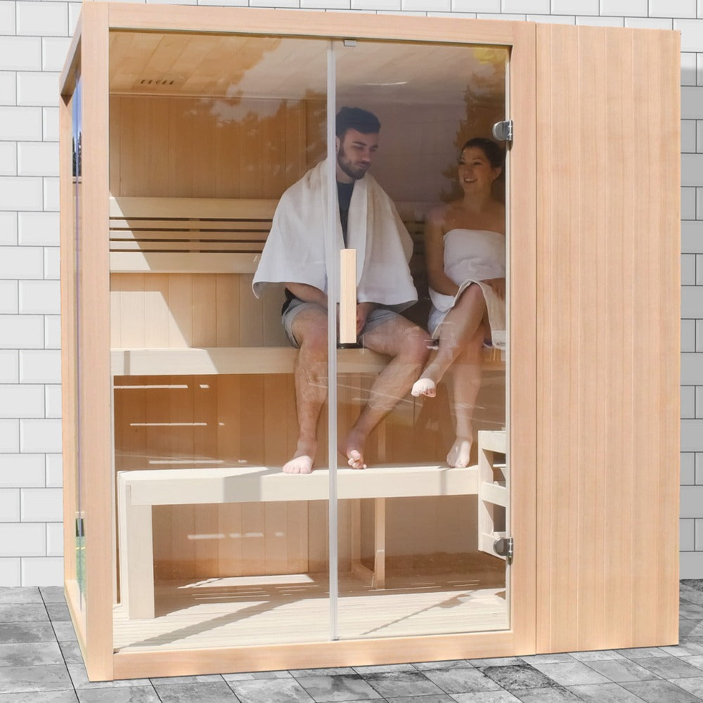 Aleko 6-Person Premium Canadian Hemlock Indoor Wet Dry Sauna With LED Lights (SAK83174)