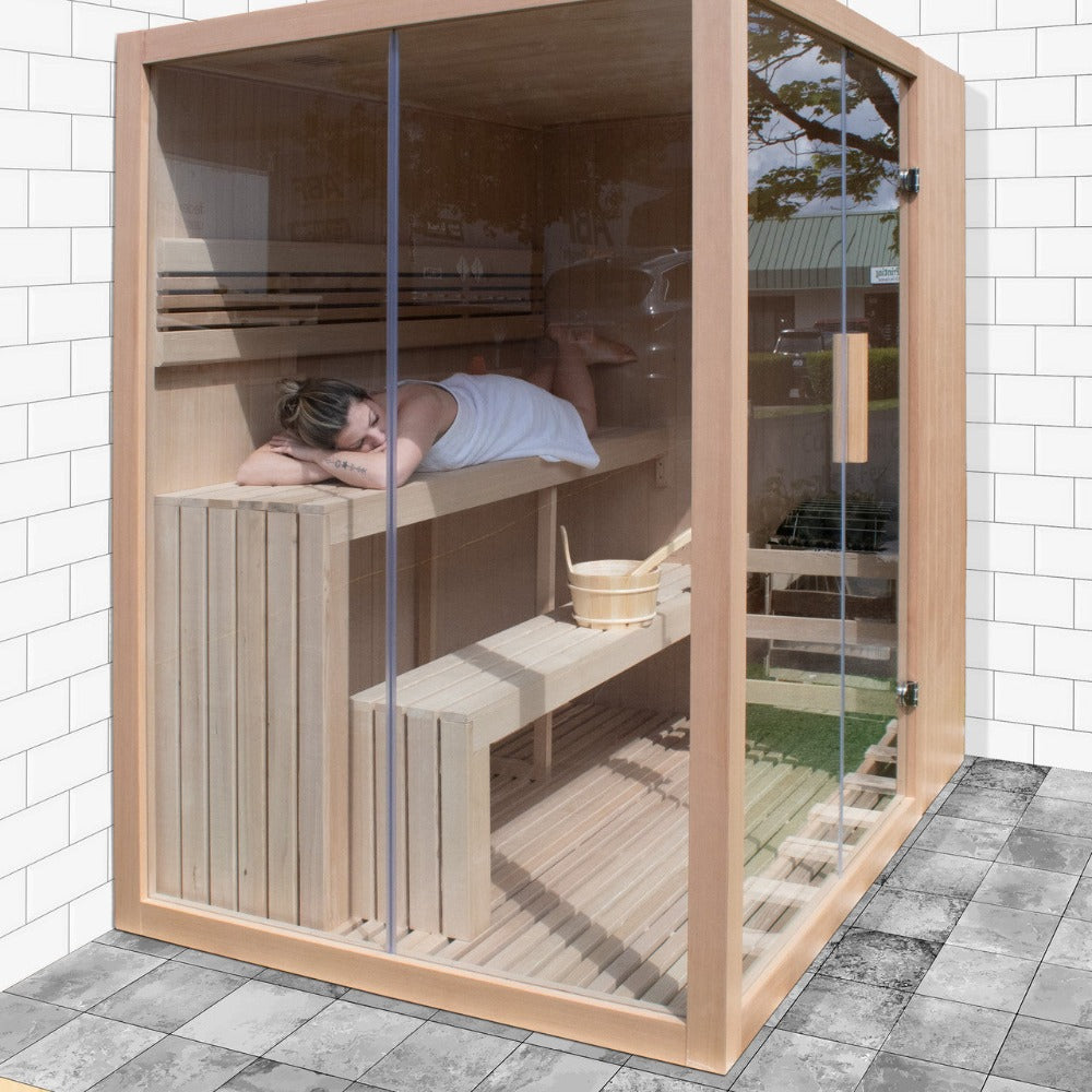 Aleko 6-Person Premium Canadian Hemlock Indoor Wet Dry Sauna With LED Lights (SAK83174)