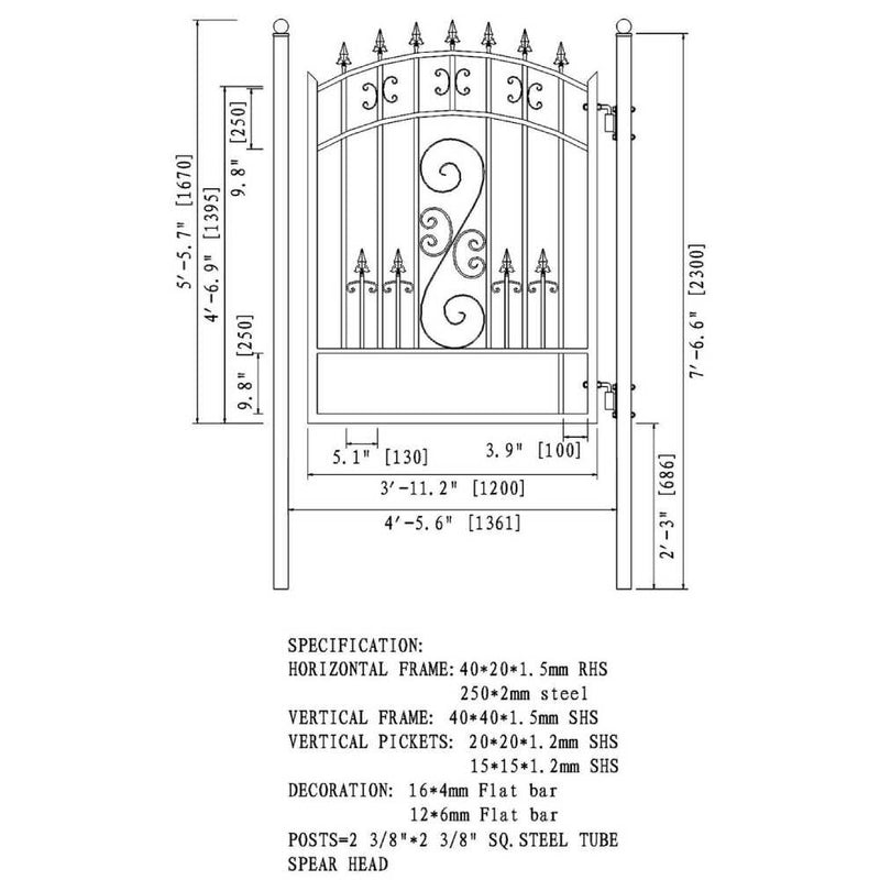 ALEKO VENICE Style Steel Pedestrian Gate, 5FT (SAK38412)-SAKSBY