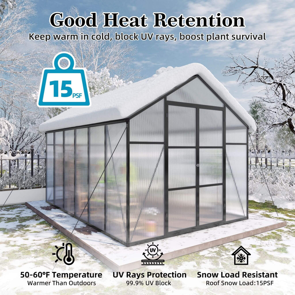 [08X12FT] All Season Outdoor Backyard Polycarbonate Greenhouse With Raised Base And Aluminum Frame (SAK78614) - Saksby Wholesale - Retention View