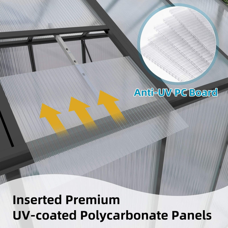 [08X12FT] All Season Outdoor Backyard Polycarbonate Greenhouse With Raised Base And Aluminum Frame (SAK78614) - Saksby Wholesale - PC Board View