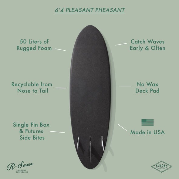 ALMOND SURFBOARD 6'4 R-SERIES Plez Phez With High Density Closed Cell Foam And No Wax Deck Pad (SAK69382) - SAKSBY.com - Surfboard - SAKSBY.com