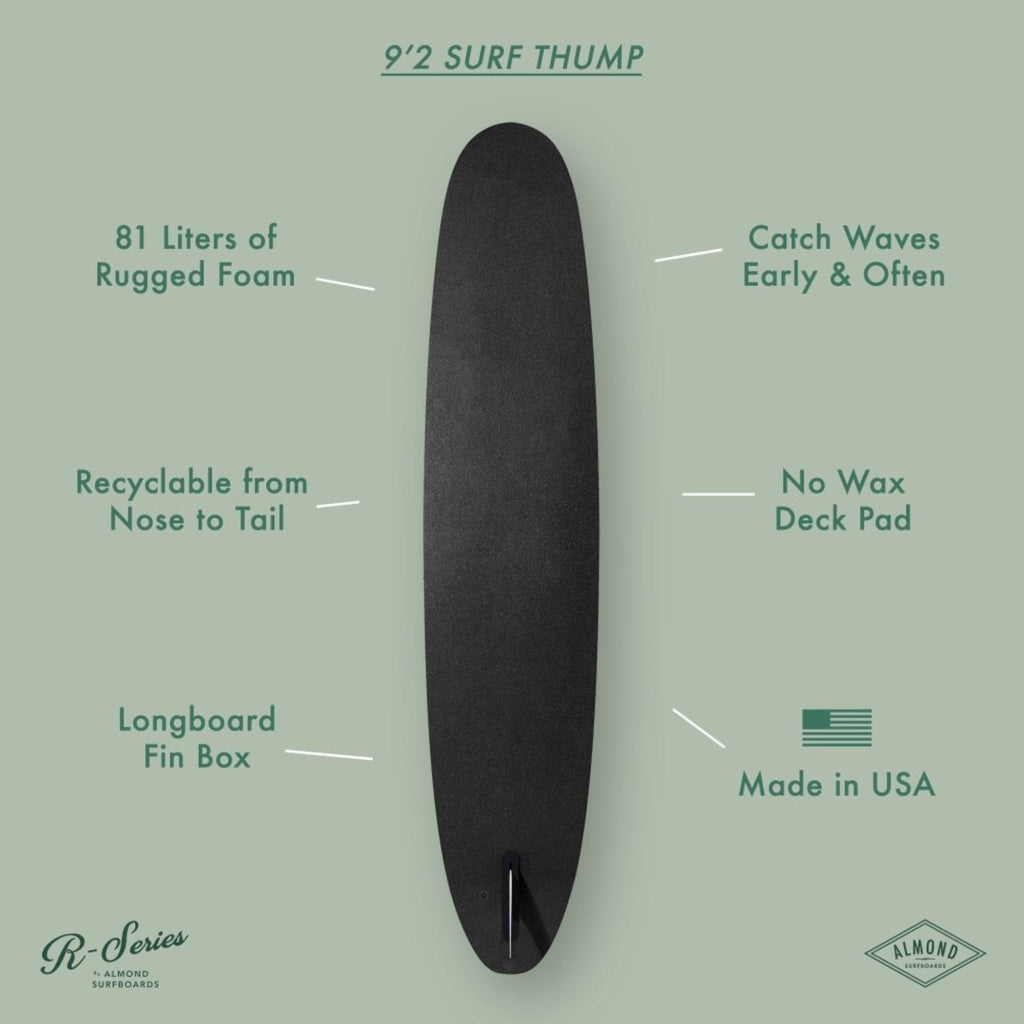 ALMOND SURFBOARD 9'2 R-SERIES Surf Thump With High Density Foam And Noserideable (SAK32109) - SAKSBY.com - Surfboard - SAKSBY.com